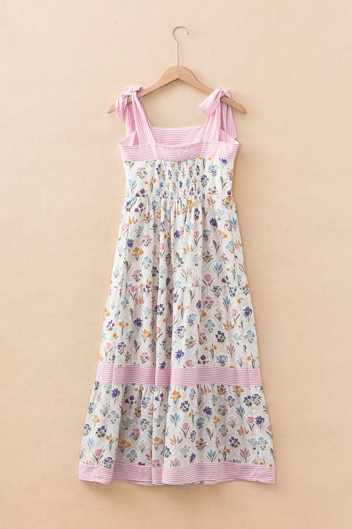 Floral Stripe Detail Knot Strap Maxi Dress