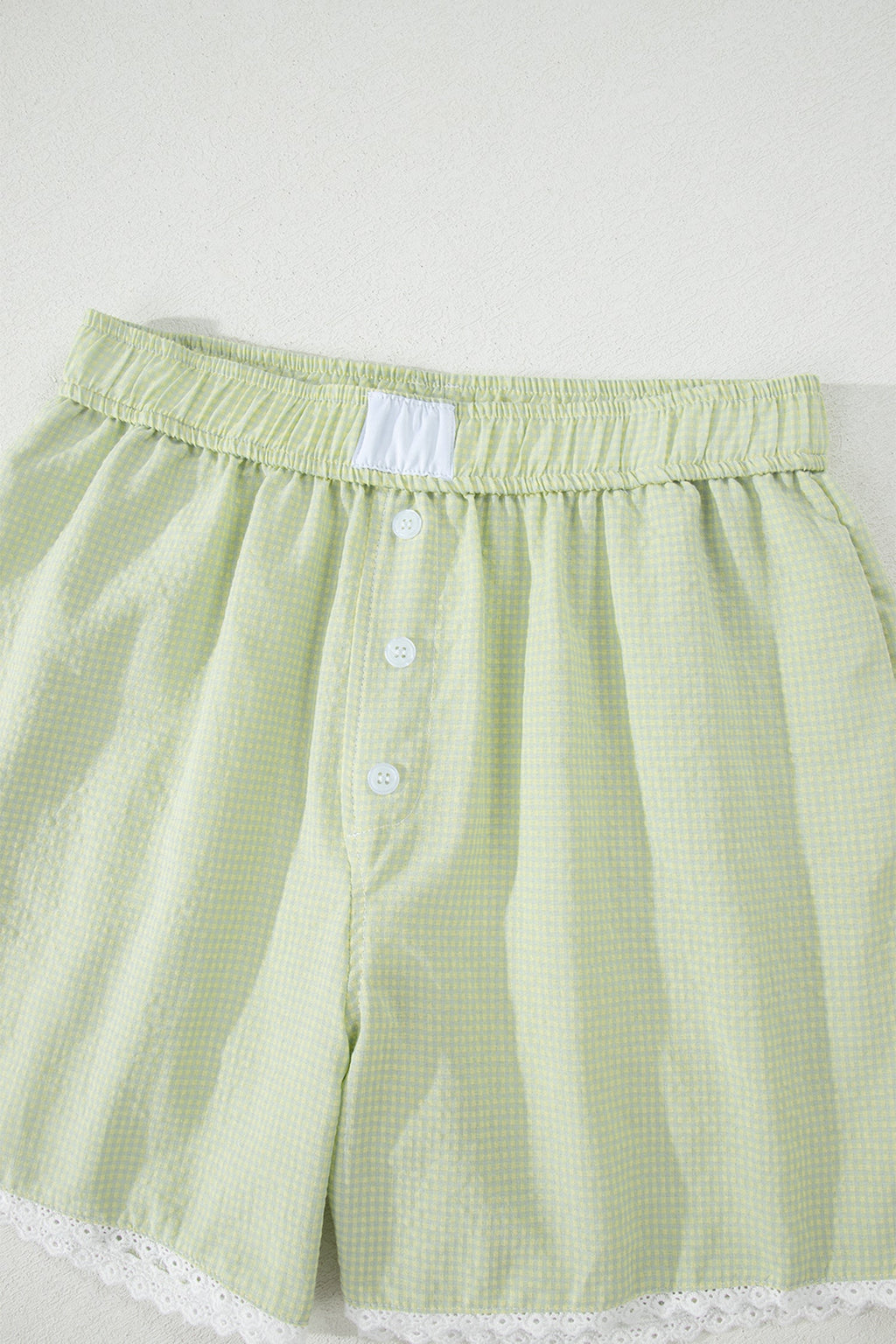 Gingham Plaid Button Lace Trim Boxer Shorts