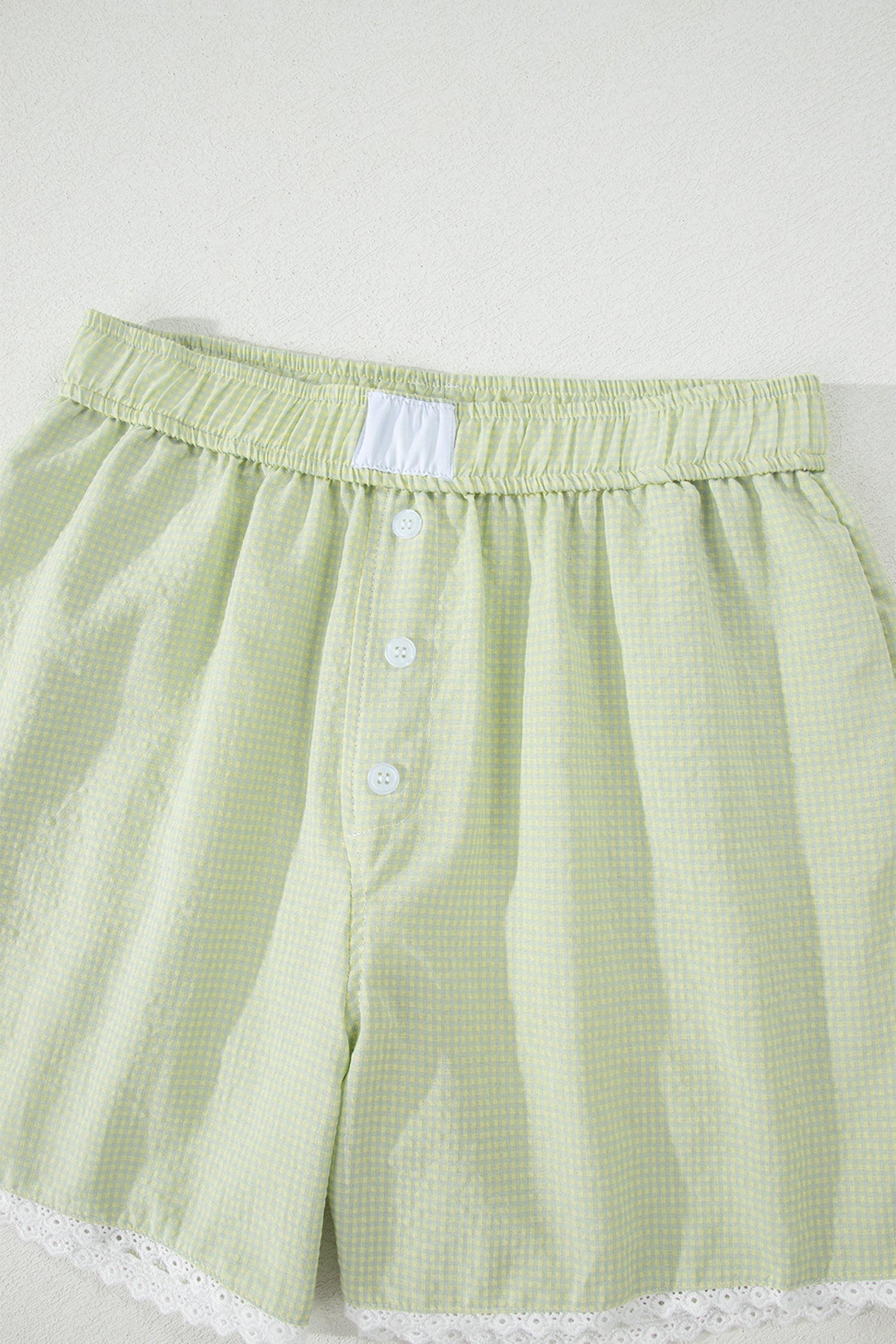 Gingham Plaid Button Lace Trim Boxer Shorts