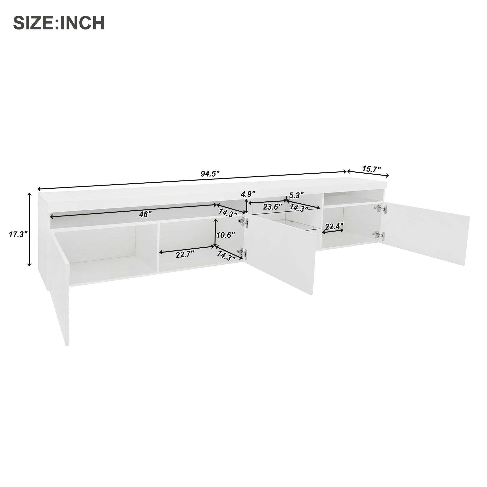 ON-TREND Unique Design TV Stand with 2 Glass Shelves, Ample Storage Space Media Console for TVs Up to 105', Versatile TV Cabinet with LED Color Changing Lights for Living Room, White