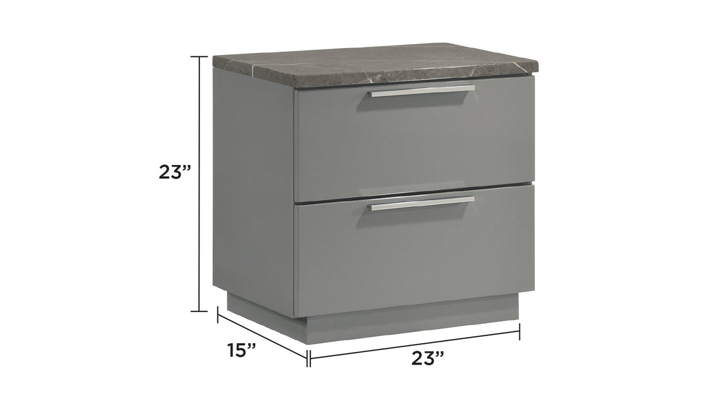 Elara Queen 5-Piece Set – Two-Tone High-Gloss Marble & Lacquer Finish with LED Lighting, Metal-Finished Legs, Spacious Storage- Gray (NJ Inventory)