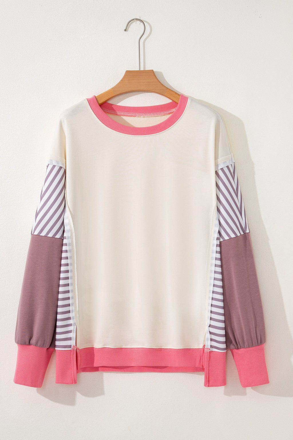 Colorblock Stripe Patchwork Dolman Sleeve Sweatshirt