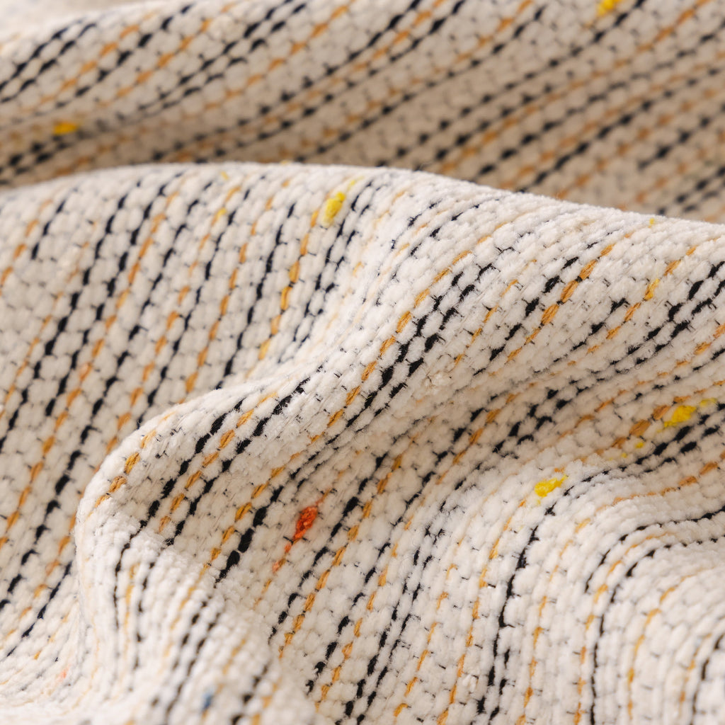 Boho Couch Cover with Knitted Stripes, Chiffon Skirt & Pom Fringe, Pet-Friendly Throw