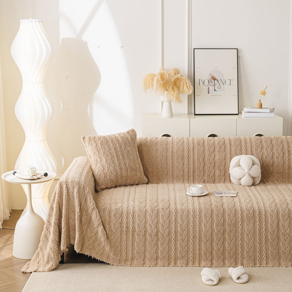 Thick Cozy 3D Cable Sofa Throw Cover, Plush Jacquard Warm Fleece Throw Blanket