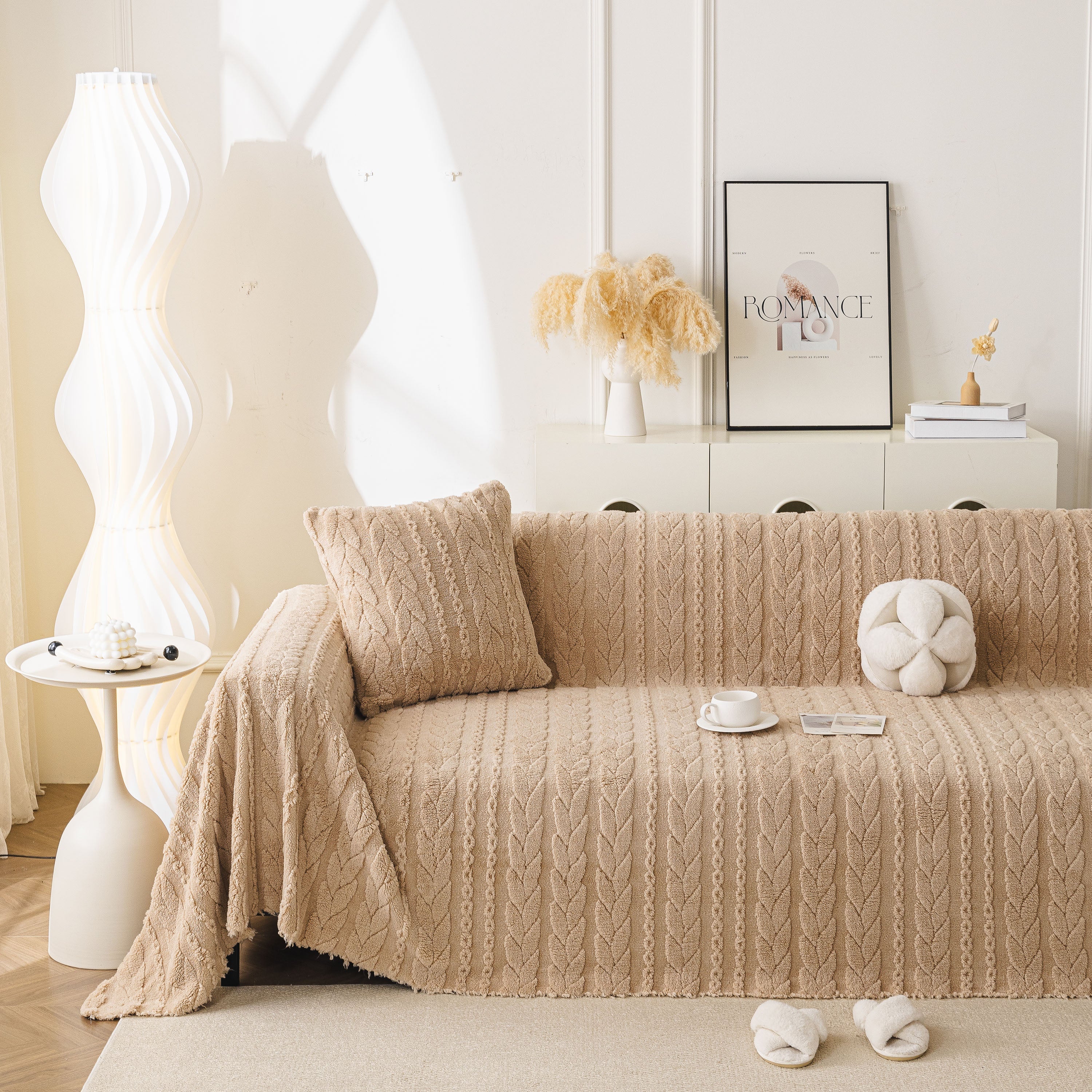 Thick Cozy 3D Cable Sofa Throw Cover, Plush Jacquard Warm Fleece Throw Blanket