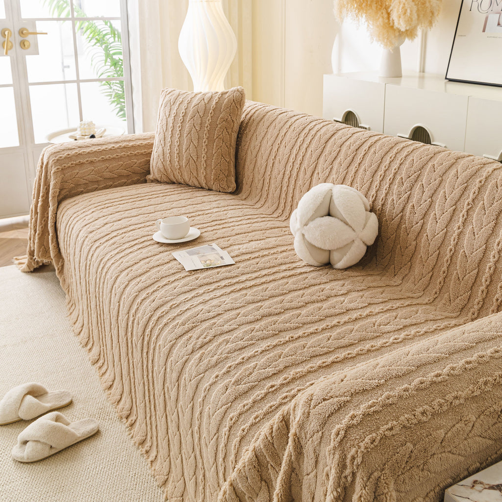 Thick Cozy 3D Cable Sofa Throw Cover, Plush Jacquard Warm Fleece Throw Blanket