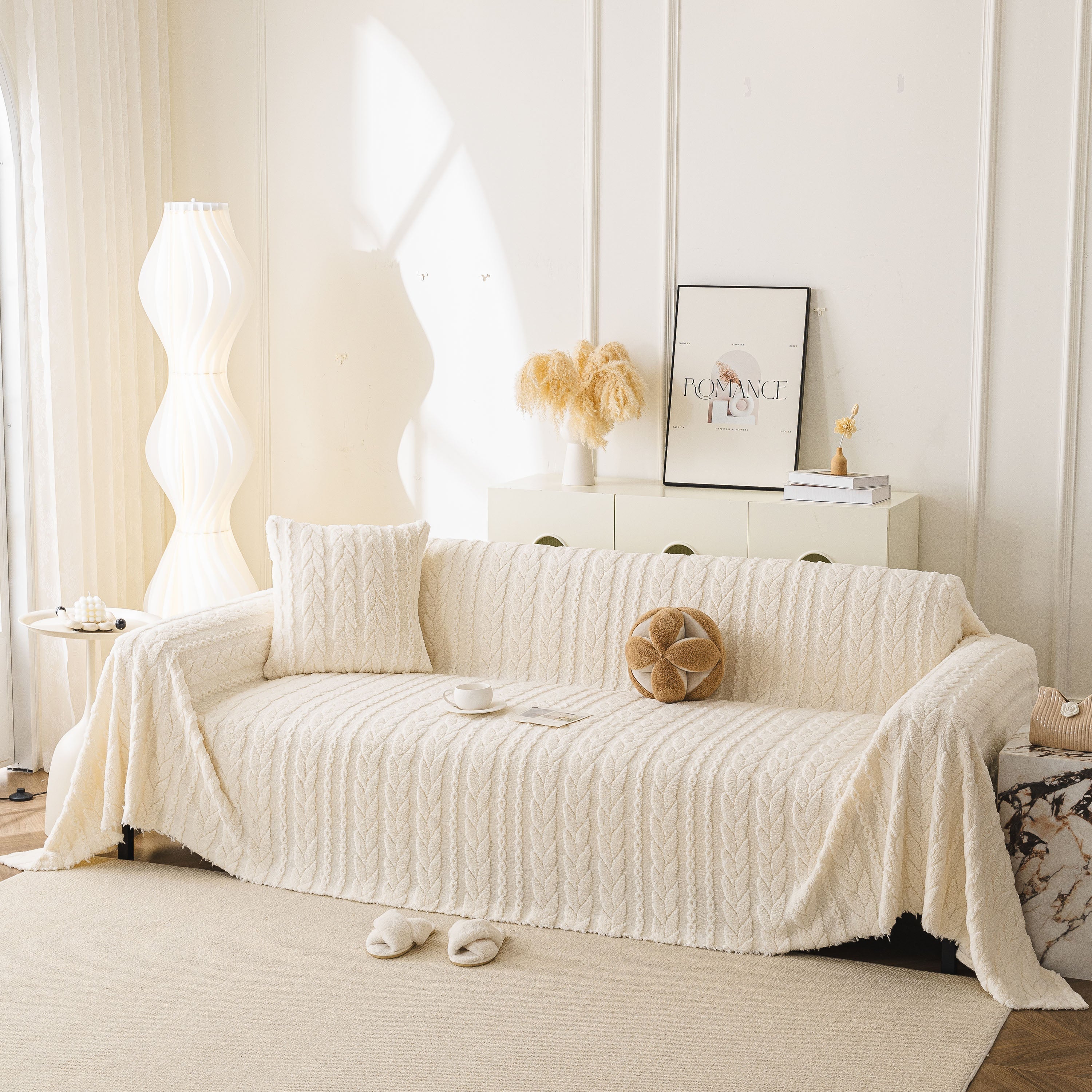 Thick Cozy 3D Cable Sofa Throw Cover, Plush Jacquard Warm Fleece Throw Blanket