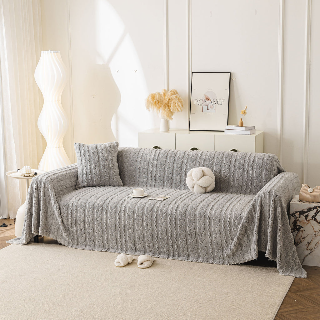 Thick Cozy 3D Cable Sofa Throw Cover, Plush Jacquard Warm Fleece Throw Blanket