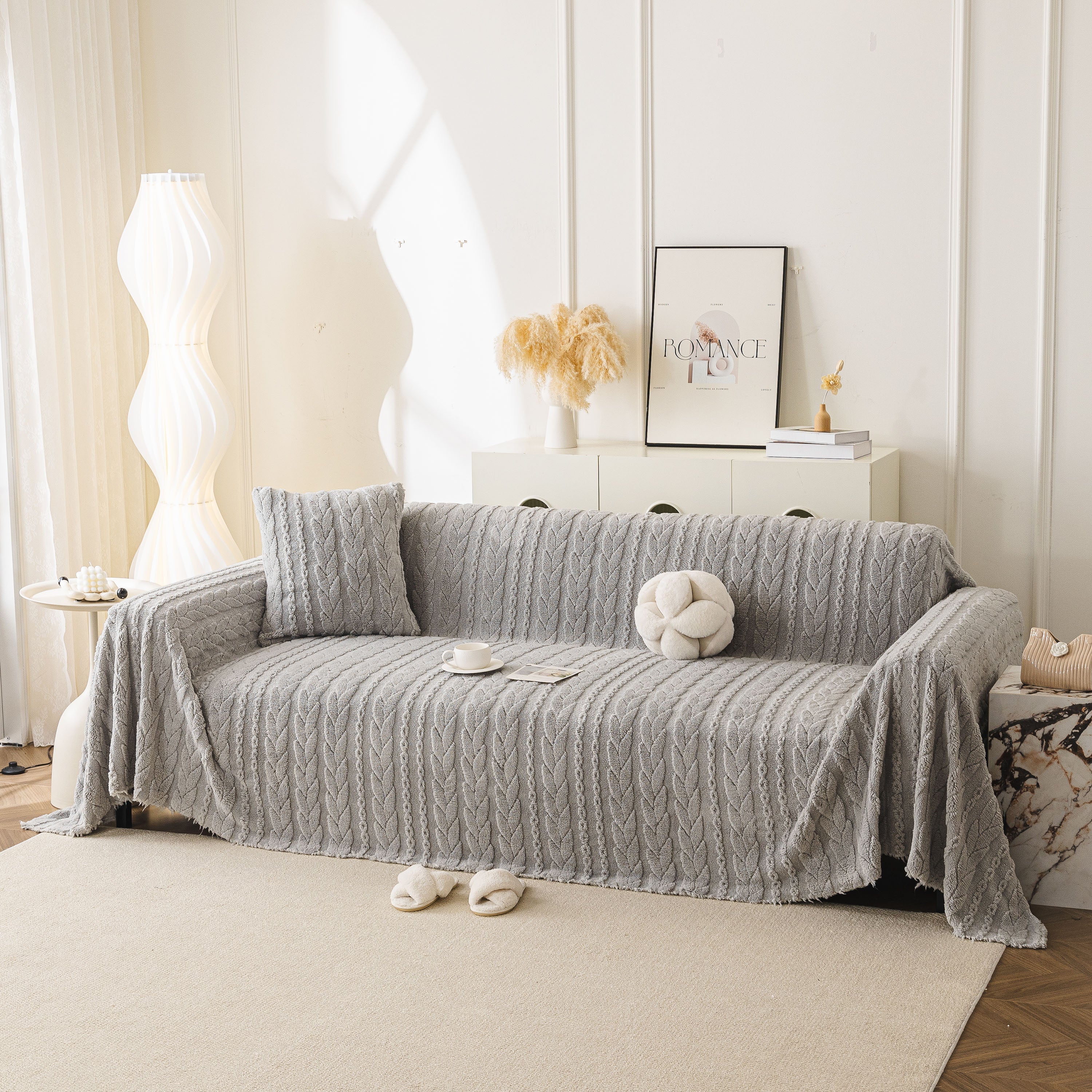 Thick Cozy 3D Cable Sofa Throw Cover, Plush Jacquard Warm Fleece Throw Blanket