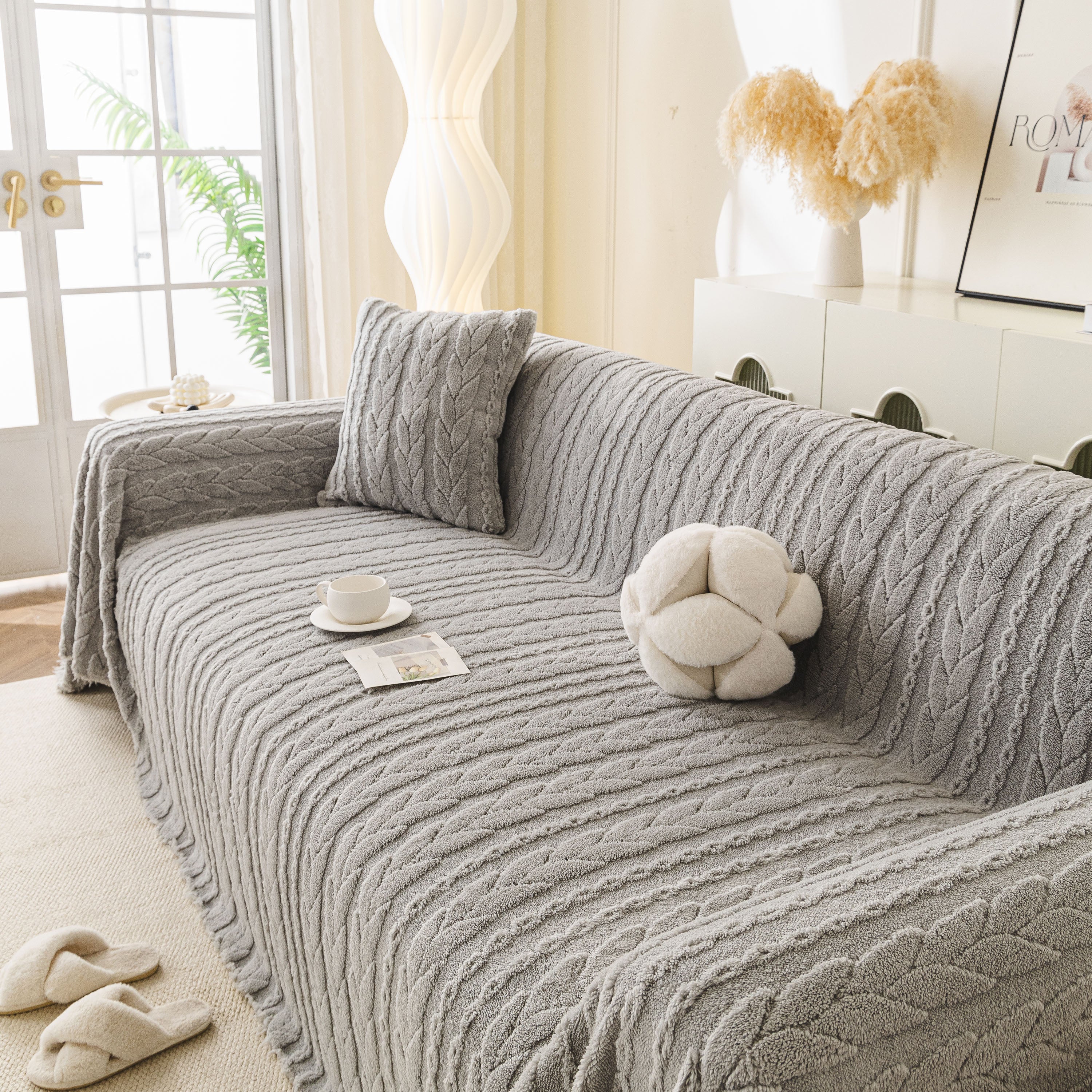 Thick Cozy 3D Cable Sofa Throw Cover, Plush Jacquard Warm Fleece Throw Blanket