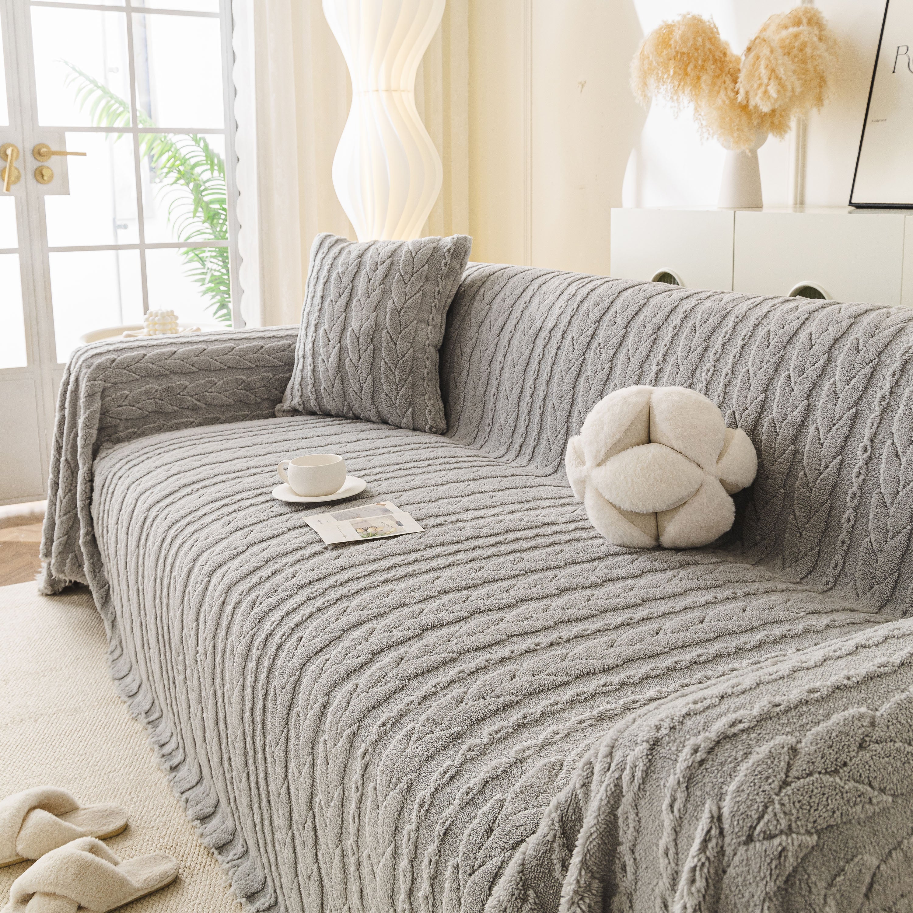 Thick Cozy 3D Cable Sofa Throw Cover, Plush Jacquard Warm Fleece Throw Blanket
