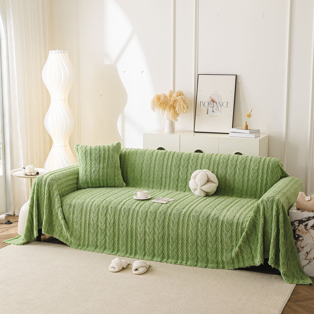 Thick Cozy 3D Cable Sofa Throw Cover, Plush Jacquard Warm Fleece Throw Blanket