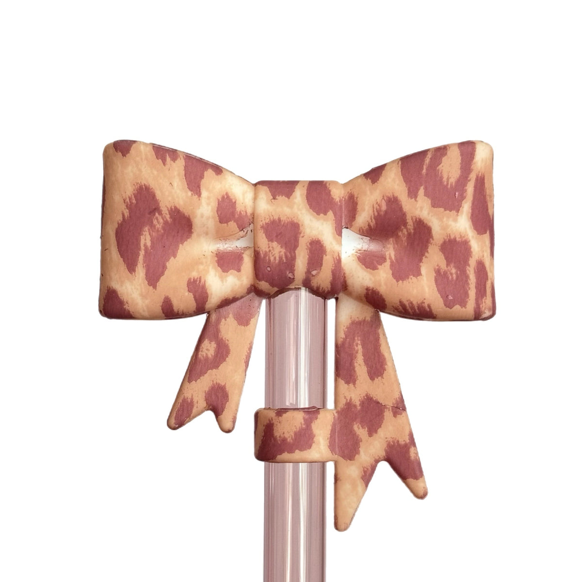 Pink Leopard 3D Bow Straw Topper *Hydroprinted*