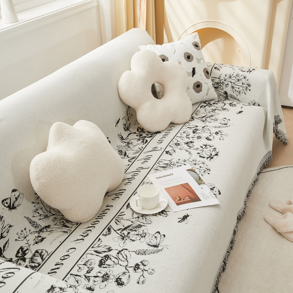 Chenille Butterfly Sofa Cover Blanket, L Shaped Couch Cover, Reversible Couch Protector
