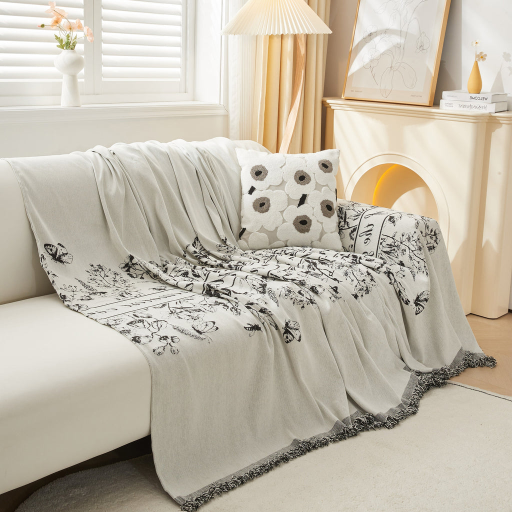 Chenille Butterfly Sofa Cover Blanket, L Shaped Couch Cover, Reversible Couch Protector