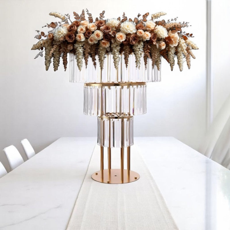 Luxe Wedding Party Centerpiece - 35 Inch Gold Crystal Stand