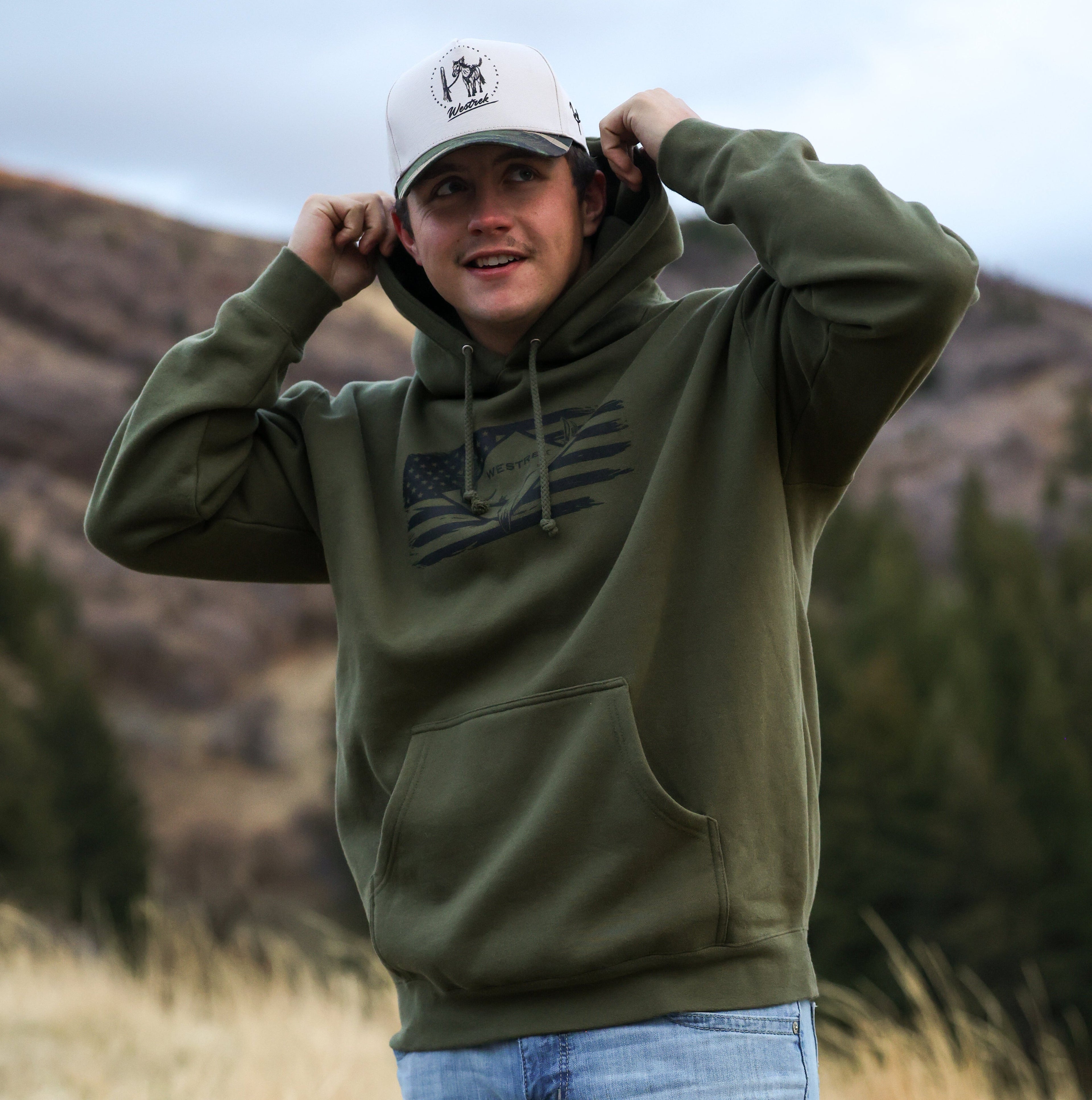 Army Green skull buck hoodie