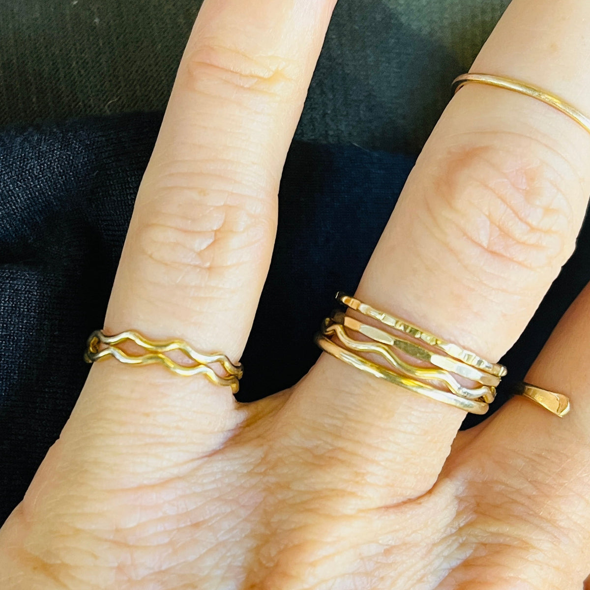 14k gold filled or sterling silver WAVE PINKY RING SET