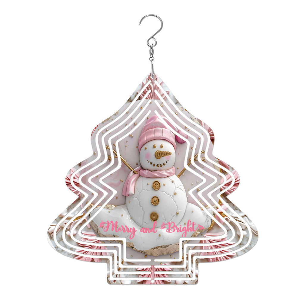Merry and Bright Pink Snowman Wind Spinner Outdoor Decor