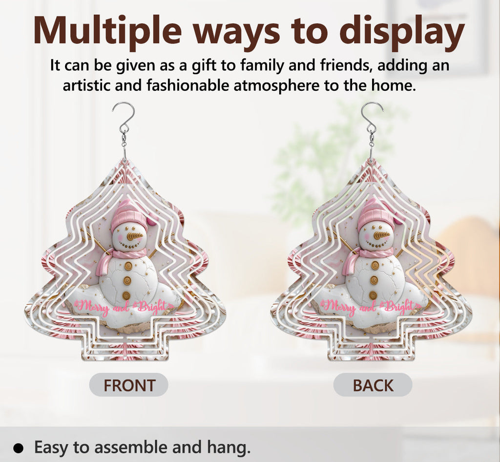 Merry and Bright Pink Snowman Wind Spinner Outdoor Decor