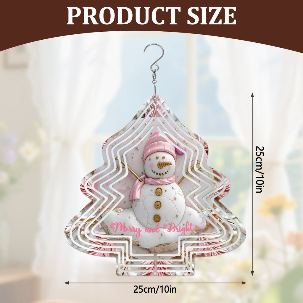 Merry and Bright Pink Snowman Wind Spinner Outdoor Decor