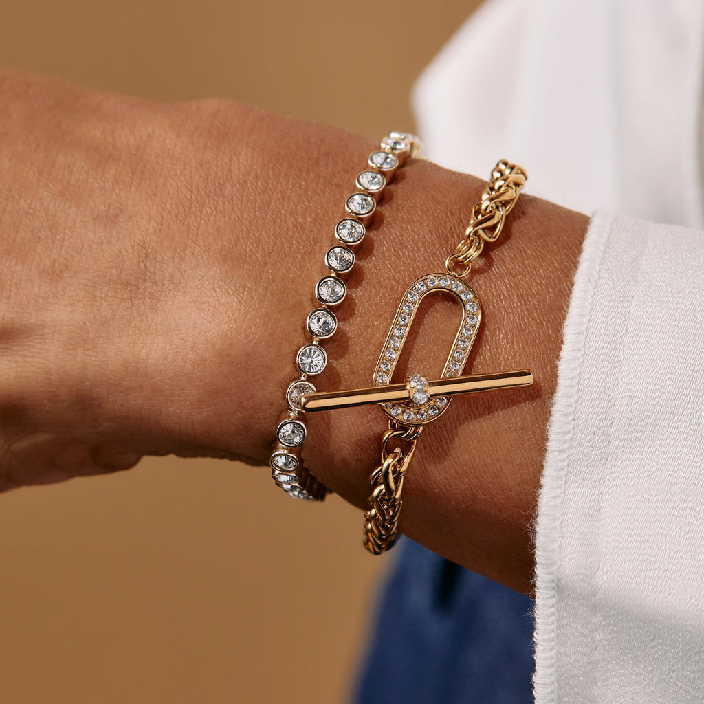 Wheat Chain Pavé Crystal Toggle Bracelet