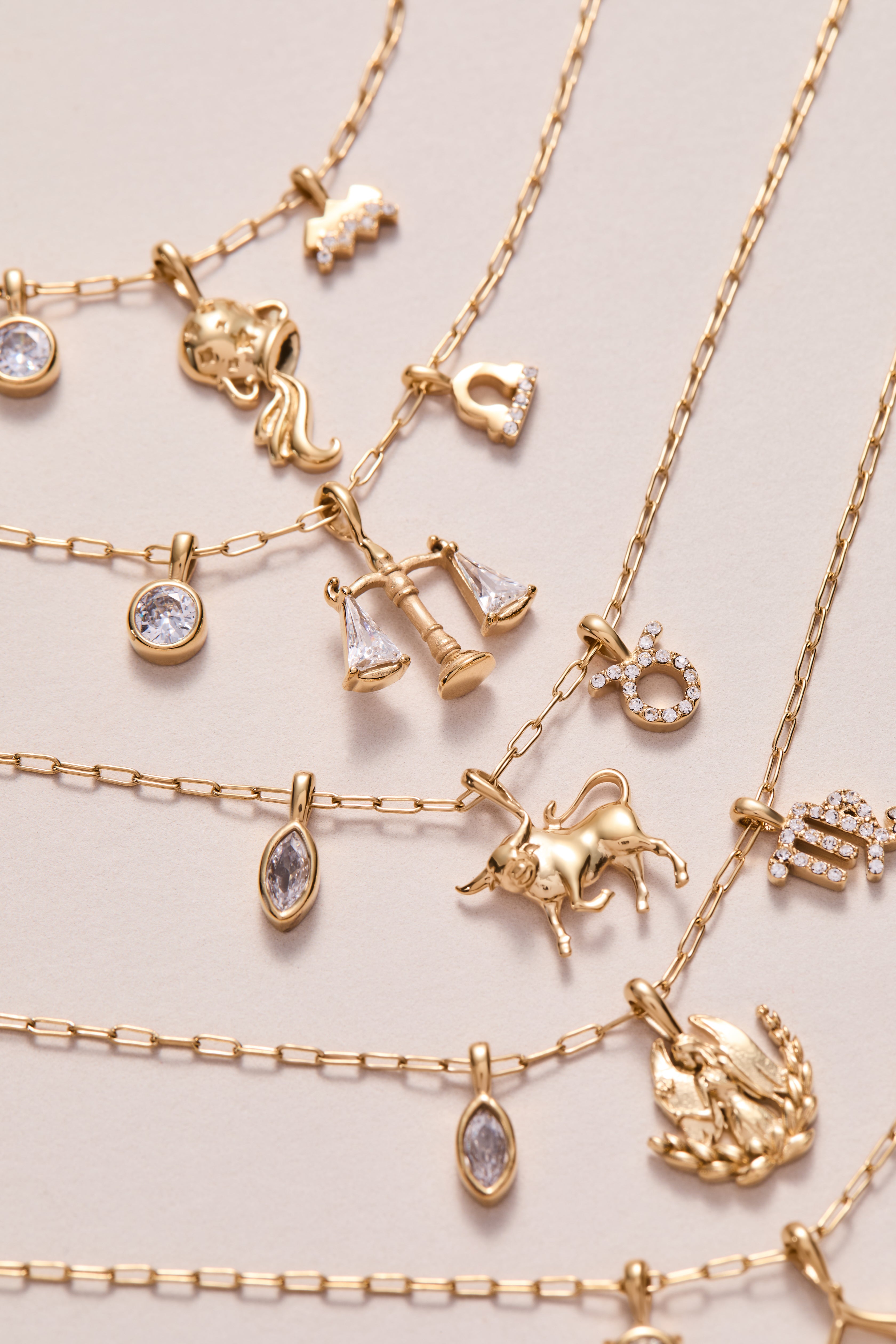 Aquarius Zodiac Charm Cluster Necklace
