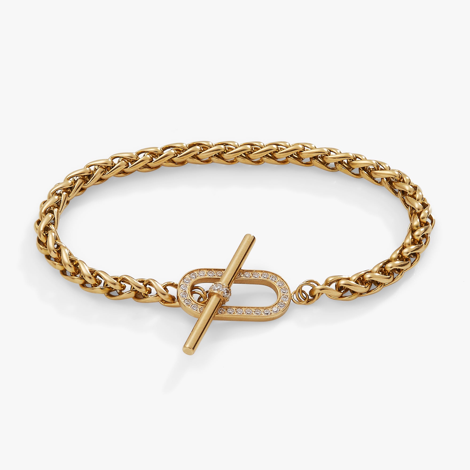 Wheat Chain Pavé Crystal Toggle Bracelet