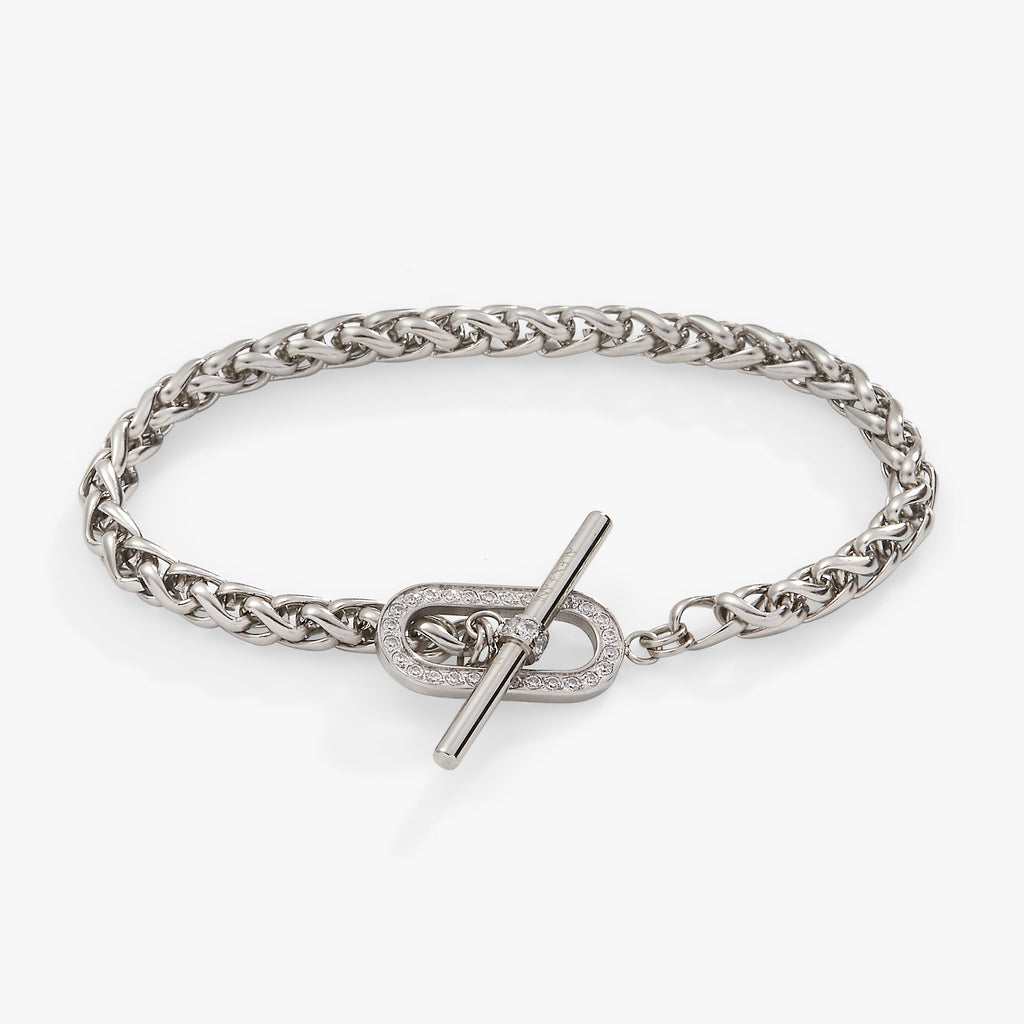Wheat Chain Pavé Crystal Toggle Bracelet