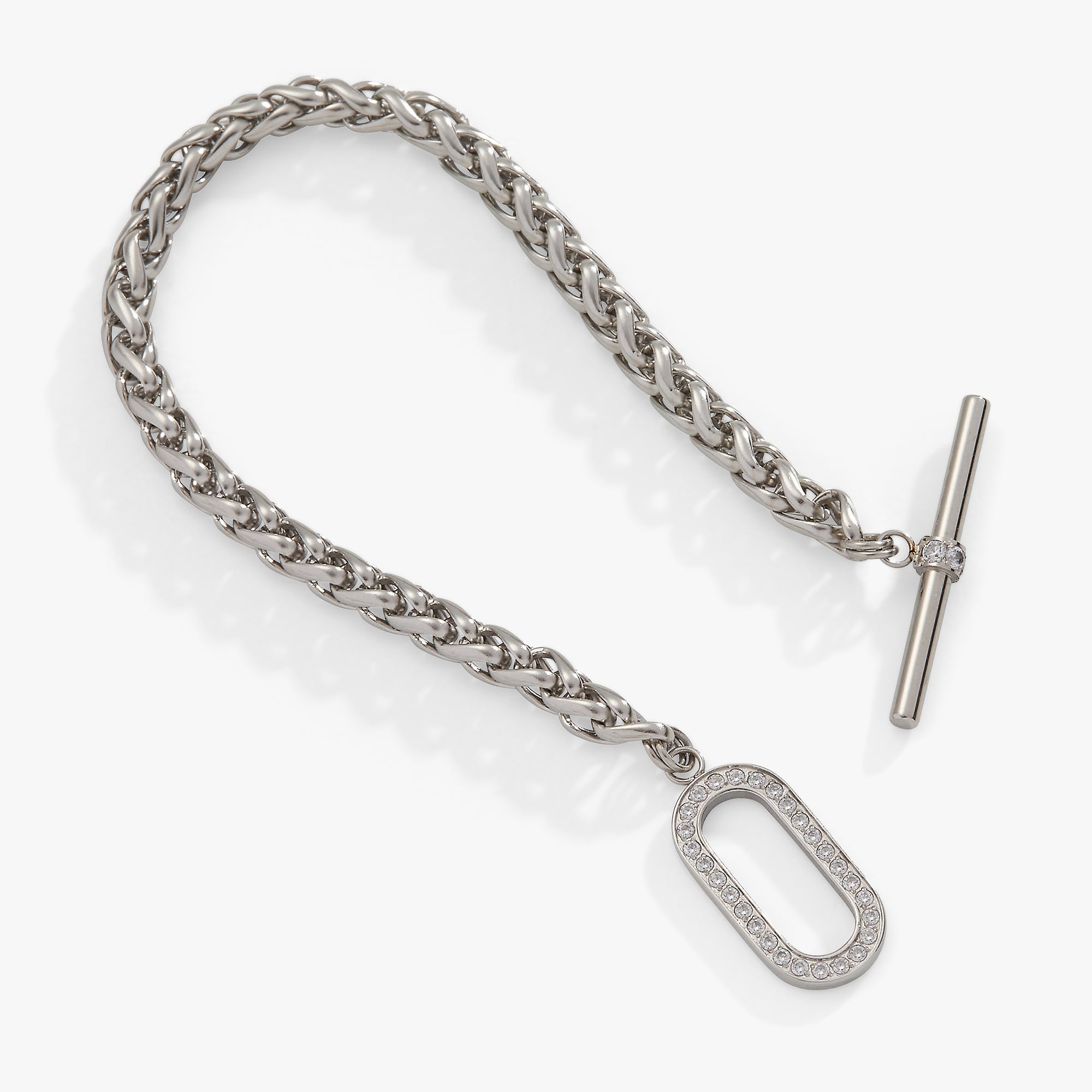 Wheat Chain Pavé Crystal Toggle Bracelet