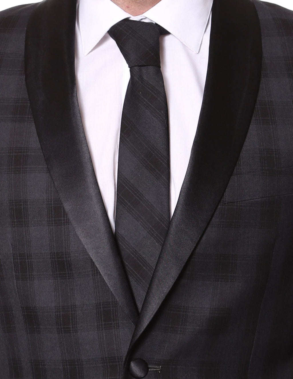 The Astor Black Plaid Slim Shawl Tuxedo Blazer