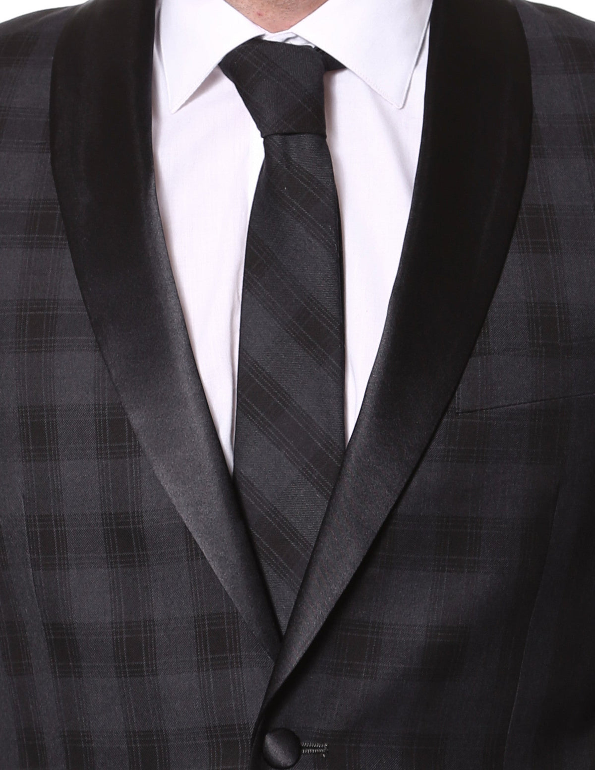 The Astor Black Plaid Slim Shawl Tuxedo Blazer