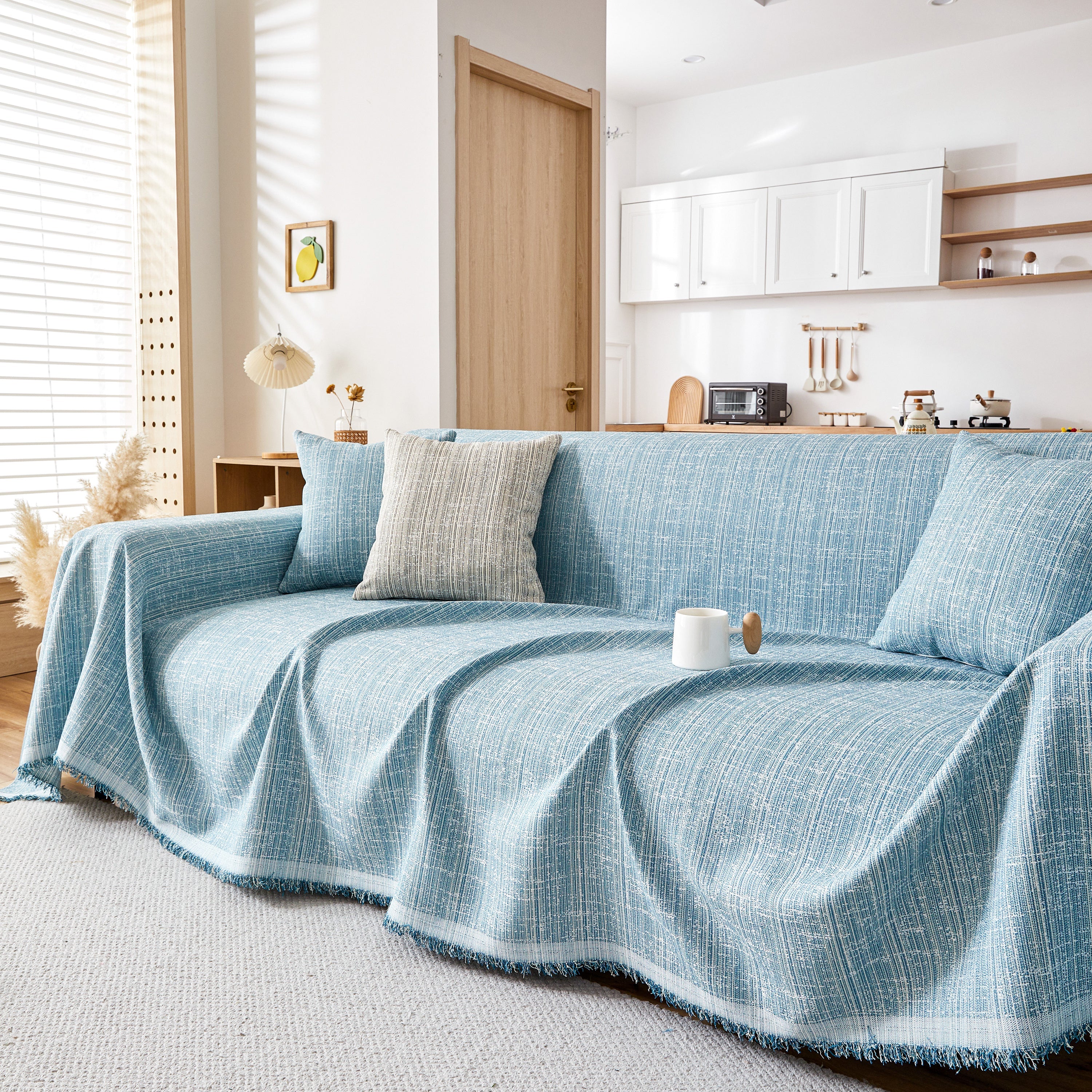 Couch Cover Blanket Couch Covers for Most Shape Sofas Washable Durable Sofa Throw Cover with Tassels