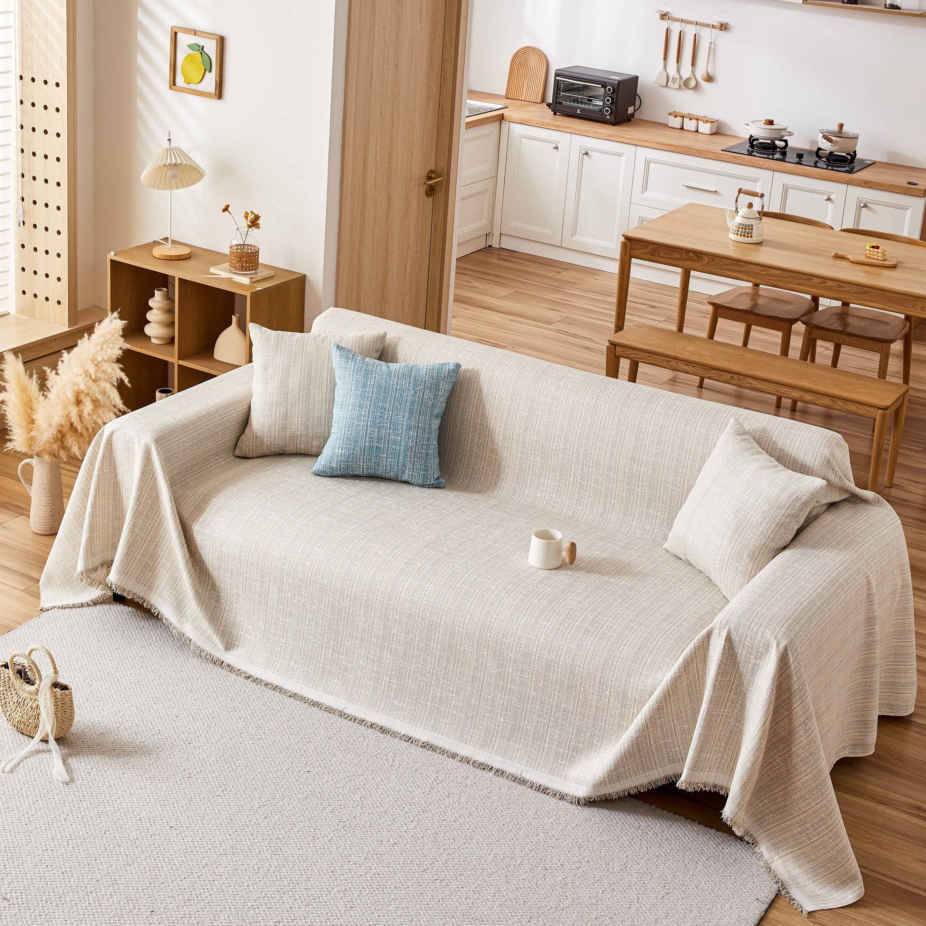 Couch Cover Blanket Couch Covers for Most Shape Sofas Washable Durable Sofa Throw Cover with Tassels