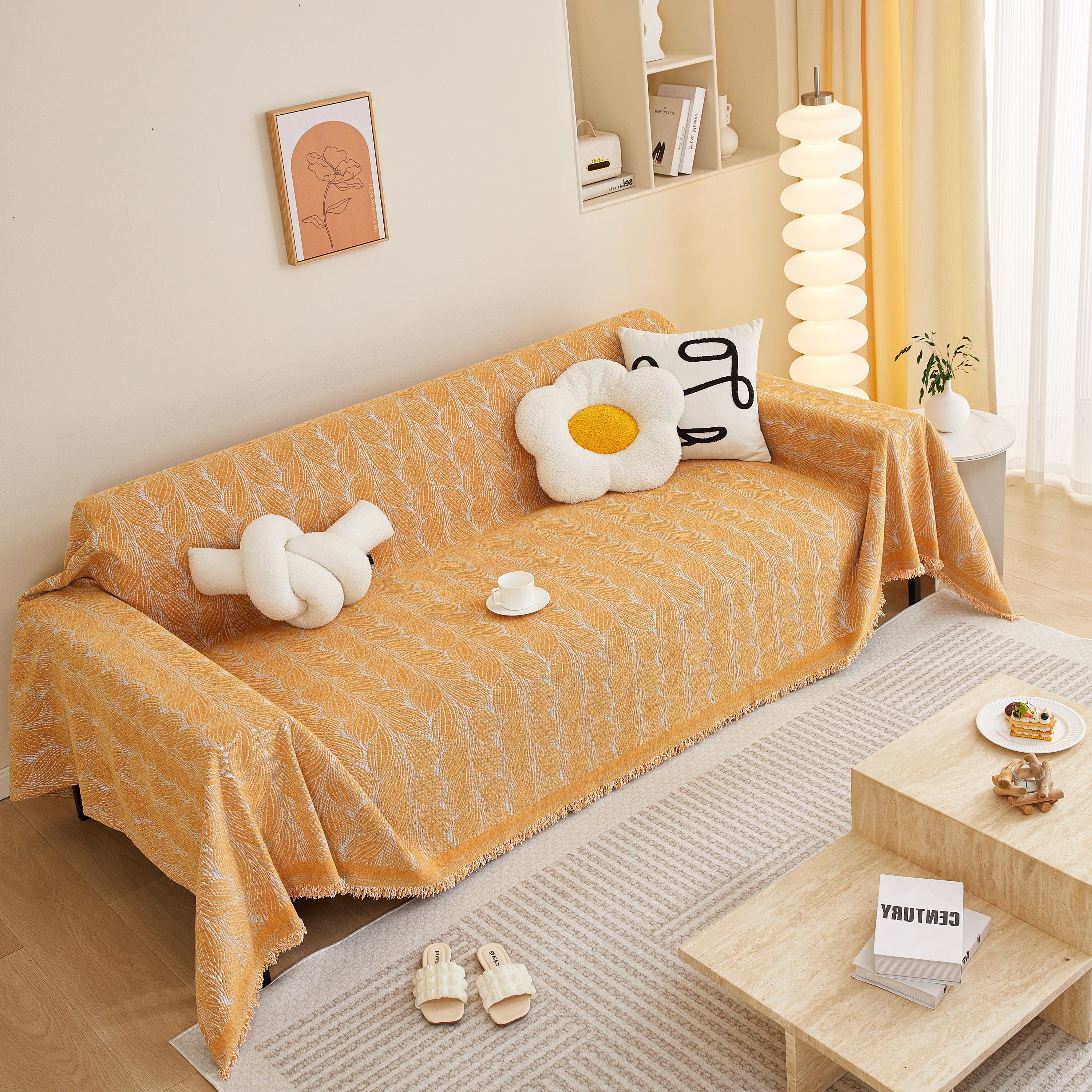 Leaf Universal Furniture Protector Chenille Couch Cover, Large Couch Cover Blanket for Couch Sofa