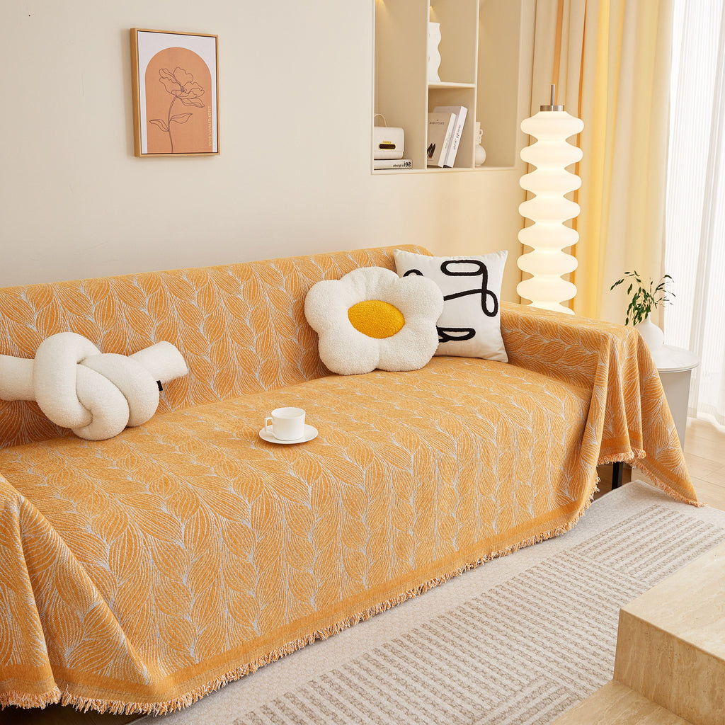 Leaf Universal Furniture Protector Chenille Couch Cover, Large Couch Cover Blanket for Couch Sofa