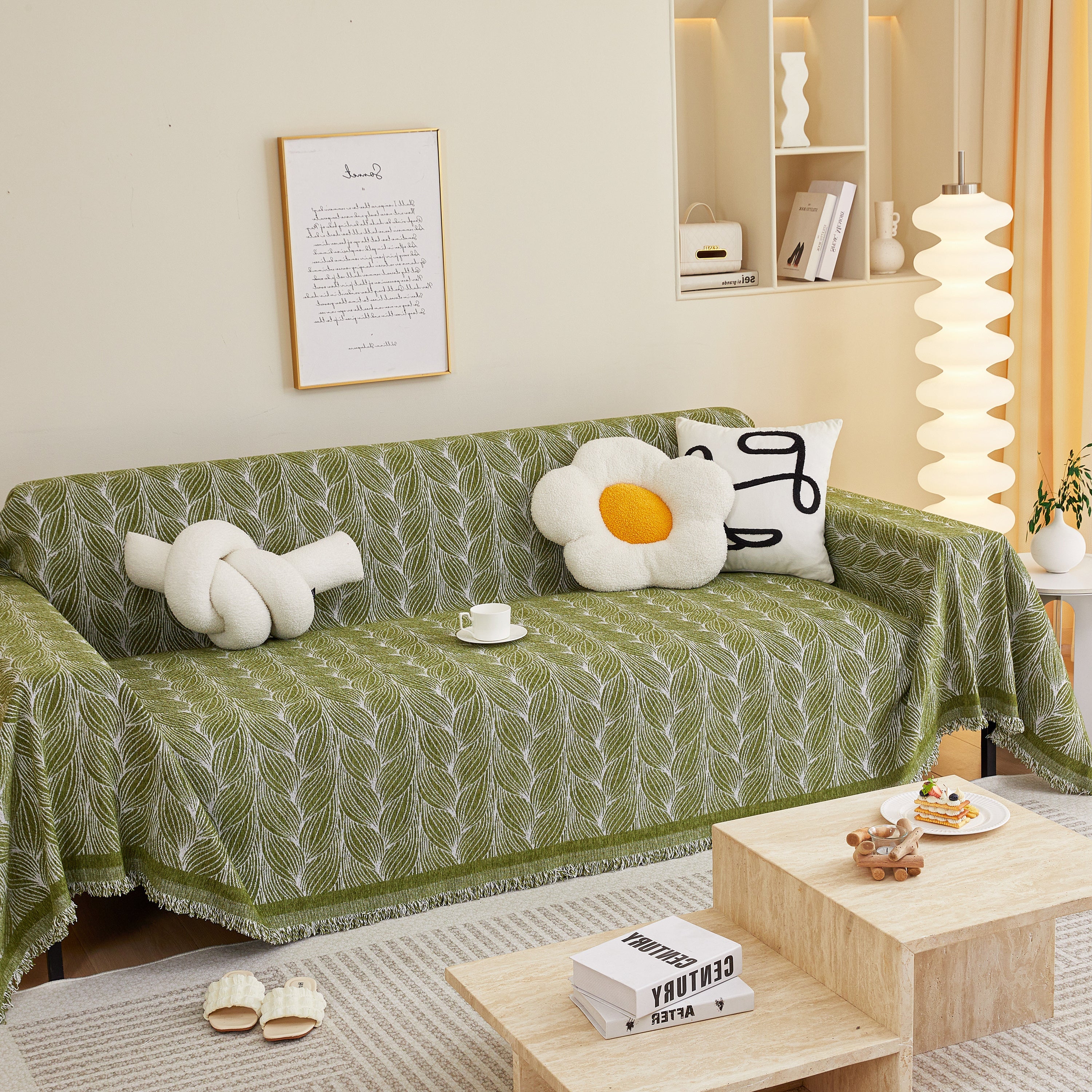 Leaf Universal Furniture Protector Chenille Couch Cover, Large Couch Cover Blanket for Couch Sofa