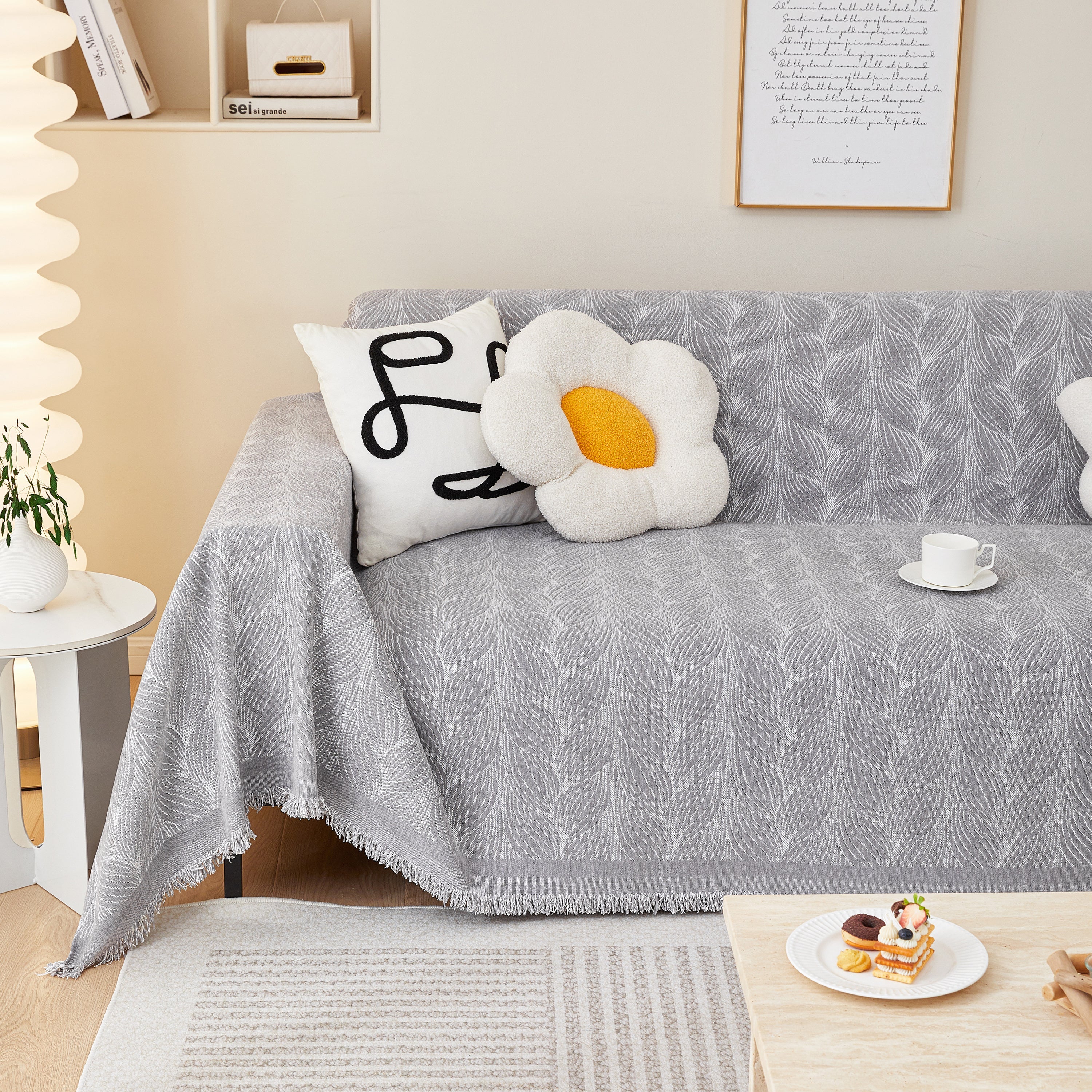 Leaf Universal Furniture Protector Chenille Couch Cover, Large Couch Cover Blanket for Couch Sofa