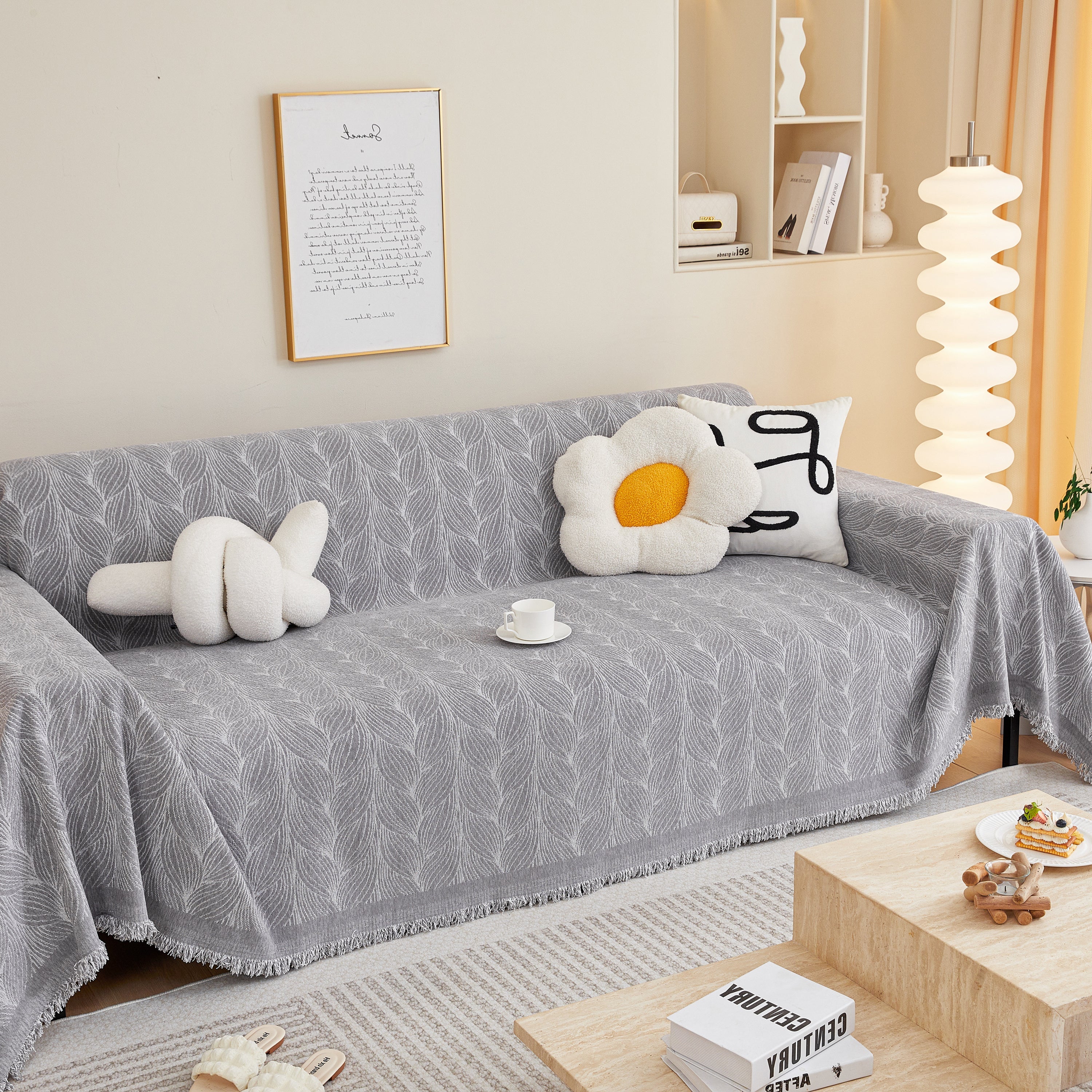 Leaf Universal Furniture Protector Chenille Couch Cover, Large Couch Cover Blanket for Couch Sofa