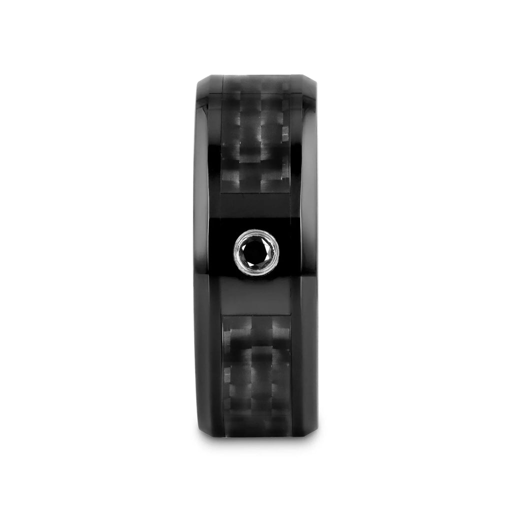 ABERDEEN Black Ceramic Band with Black Diamond and Black Carbon Fiber Inlay - 8mm