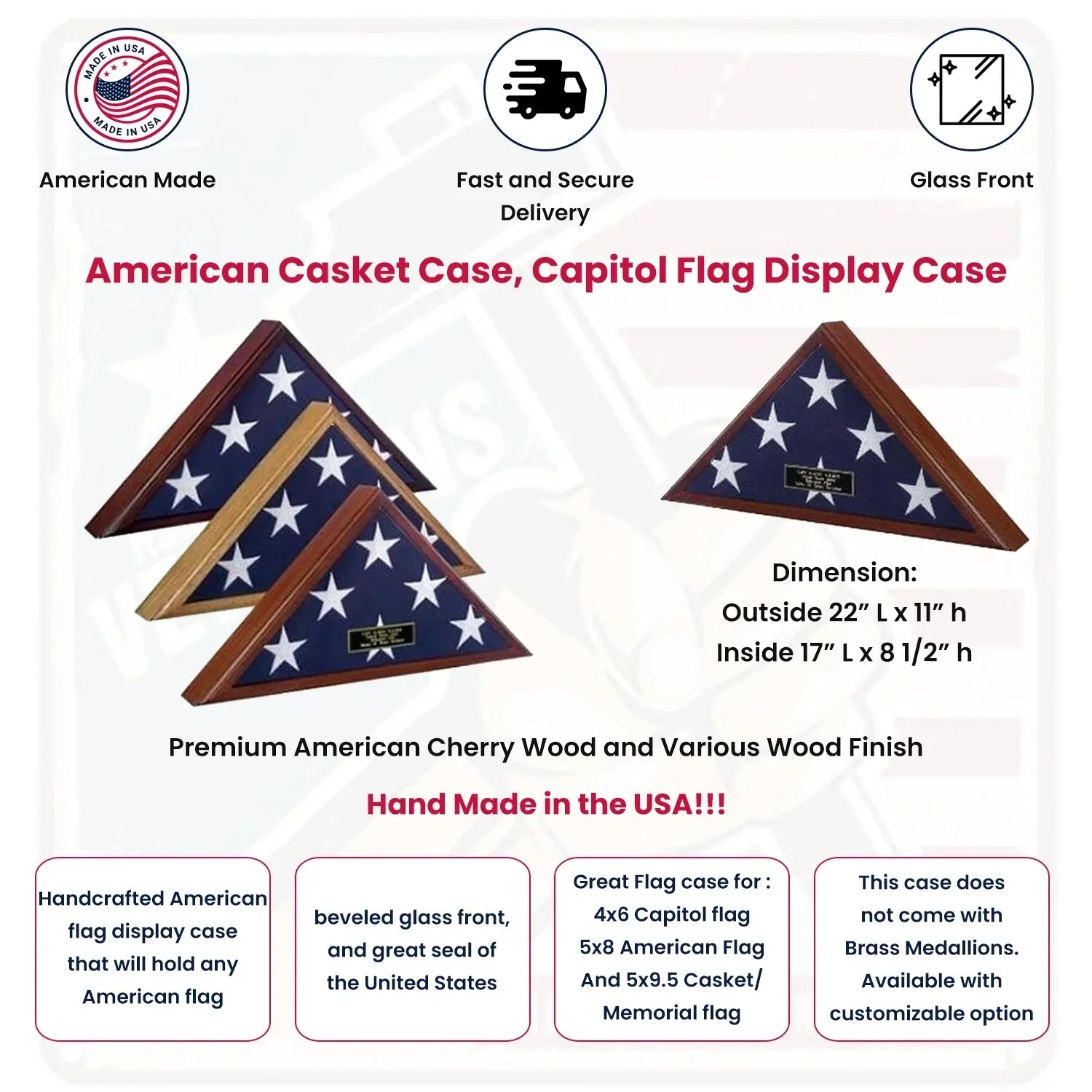 American Patriot Flag Display case Oak Finish, will hold a large American