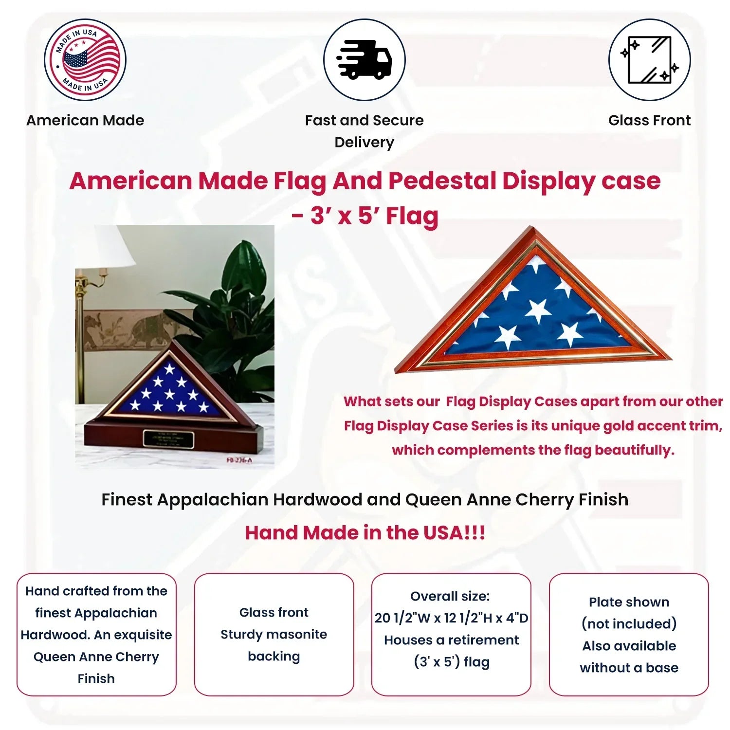 American Made Flag And Pedestal Display case-Size 4'x6'