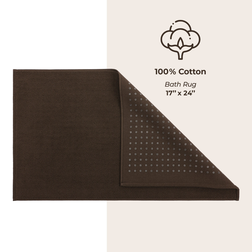 American Soft Linen 100% Cotton Bath Mat Rugs, 17x24 inches with Silicone Backing, Soft Absorbent Grip-Enhanced Bath Mats for Bathroom