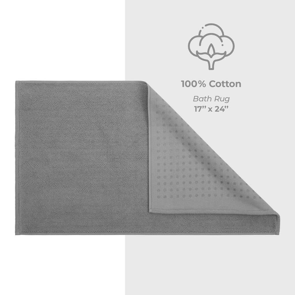 American Soft Linen 100% Cotton Bath Mat Rugs, 17x24 inches with Silicone Backing, Soft Absorbent Grip-Enhanced Bath Mats for Bathroom