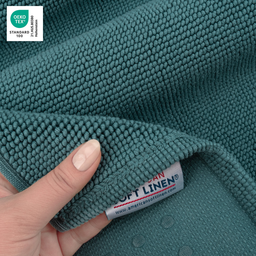 American Soft Linen 100% Cotton Bath Mat Rugs, 17x24 inches with Silicone Backing, Soft Absorbent Grip-Enhanced Bath Mats for Bathroom