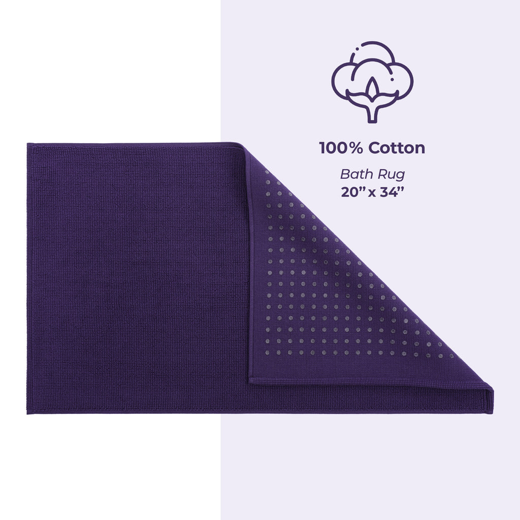 American Soft Linen 100% Cotton Bath Mat Rugs, 20x34 inches with Silicone Backing, Soft Absorbent Grip-Enhanced Bath Mats for Bathroom