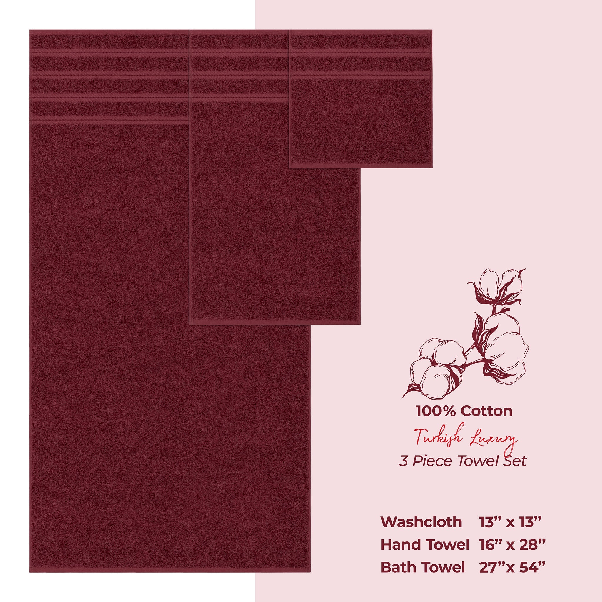 American Soft Linen 3 Piece 100% Cotton Extra Fluffy and Soft, Luxury Turkish Towel Set with 20 Different Colors
