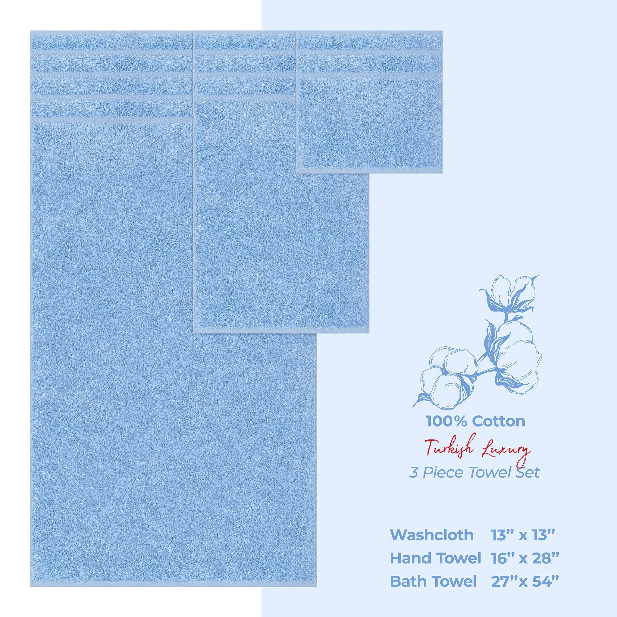 American Soft Linen 3 Piece 100% Cotton Extra Fluffy and Soft, Luxury Turkish Towel Set with 20 Different Colors