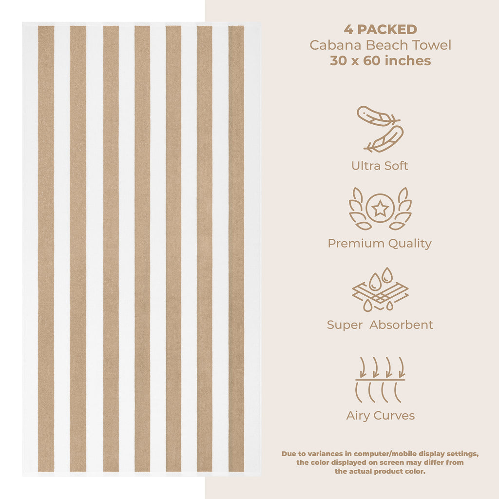 American Soft Linen, Premium Cotton 4 Pack Beach Towels, 30" x 60" Cabana Striped Pool Towels