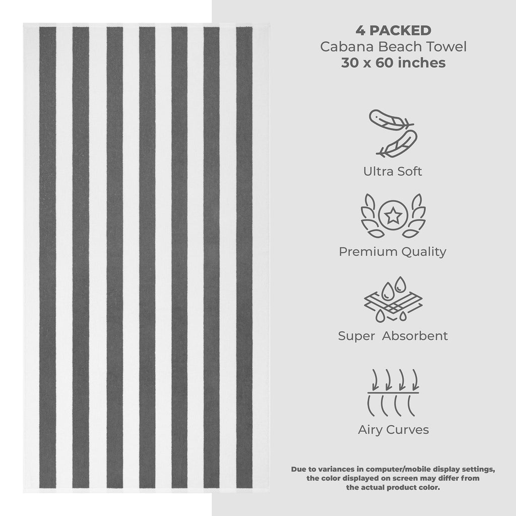 American Soft Linen, Premium Cotton 4 Pack Beach Towels, 30" x 60" Cabana Striped Pool Towels